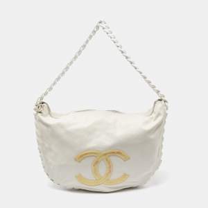 Chanel White Leather CC Modern Chain Hobo