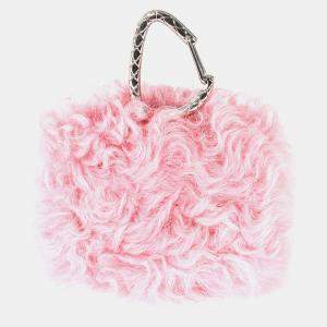 Chanel Pink Shearling Jewel Hook Card Holder