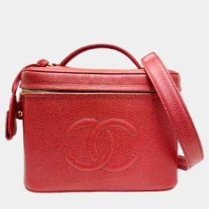 Chanel Red Coco Mark Vanity Caviar Skin Shoulder Bag  