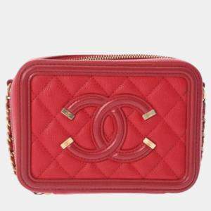 Chanel Red Leather Small Filigree Shoulder Bags