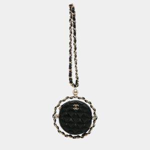 Pre Owned Chanel Black CC Quilted Lambskin Round Clutch With Chain