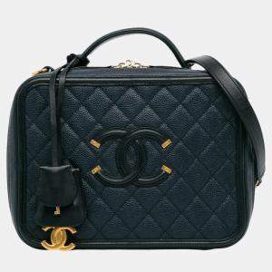 Chanel Navy Blue Large Caviar CC Filigree Vanity Case