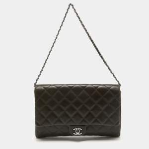 Pre Owned Chanel Choco Brown Quilted Leather Classic Flap Chain Clutch