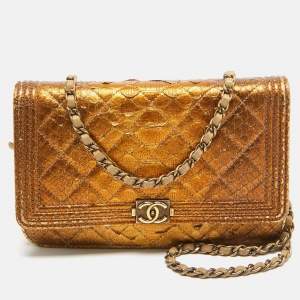 Chanel Gold Quilted Python Boy Wallet on Chain