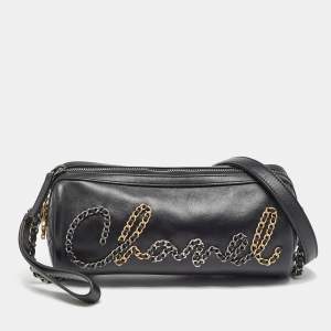 Pre Owned Chanel  Black Leather Chain Signature Bowler Bag