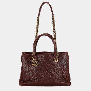 Chanel Red Leather Quilted Caviar Shiva Tote Bag