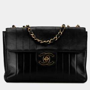 Chanel Black Vertical Quilted Leather Jumbo Classic Flap Shoulder Bag