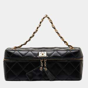 Chanel Black Lambskin Chain Makeup Box Vanity Bag 