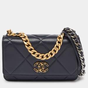 Chanel Blue Quilted Leather 19 Chain Link Wallet on Chain