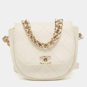 Chanel Cream Quilted Leather Casual Trip Messenger Bag