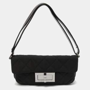 Pre Owned Chanel Black Nylon and Leather Giant Reissue Flap Shoulder Bag