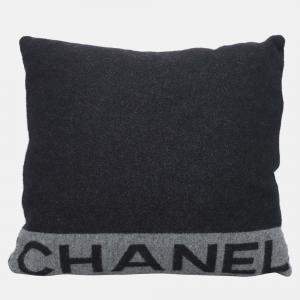 Chanel Black & Grey Wool & Cashmere Logo Pillow