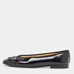 Chanel Black Patent CC Cap Toe Ballet Flats Size 37