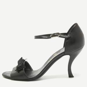 Chanel Black Leather Ankle Strap Sandals Size 37.5