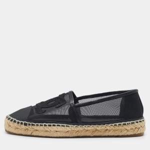 Chanel Black Mesh and Leather CC Cap Toe Espadrille Flats Size 35