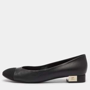 Chanel Black Leather and Canvas CC Cap Toe Ballet Flats Size 39