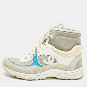 Pre Owned Chanel Multicor Suede And Leather CC High Top Sneakers Size 39