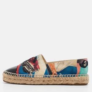 Chanel Multicolor Printed Fabric and Patent Leather CC Espadrille Flats Size 36