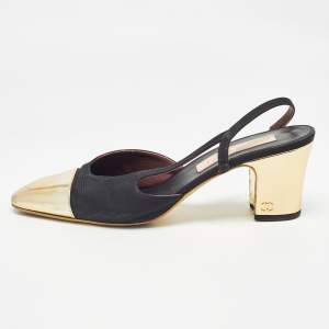 Pre Owned Chanel Black Canvas and Leather CC Slingback Pumps Size 40.5