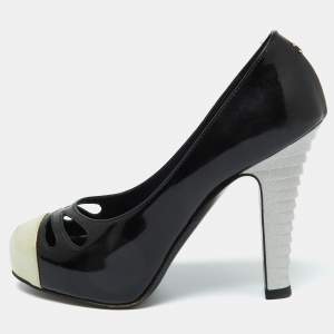 Pre Owned Chanel Tri Color Patent Leather CC Cap Toe Pumps Size 35