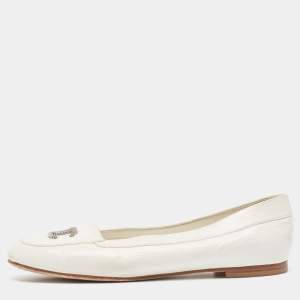 Chanel White Leather CC Smoking Slipper Size 41 