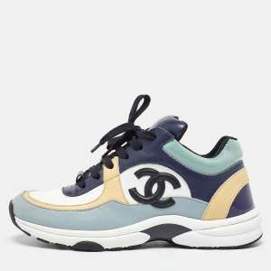 Pre Owned Chanel Multicolor Leather and Patent Leather CC Logo Sneakers Size 38