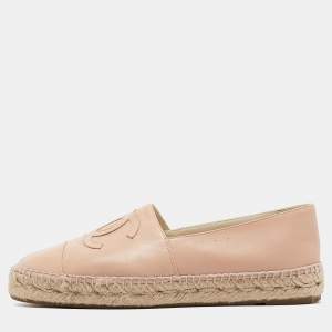 Chanel Pink Leather CC Cap Toe Espadrille Flats Size 38