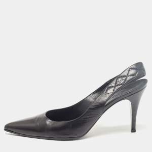 Pre Owned Chanel Black Leather CC Slingback Pumps Size 39