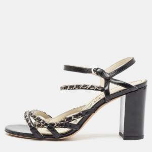 Chanel Black Leather Chain Link Strappy Sandals Size 39.5