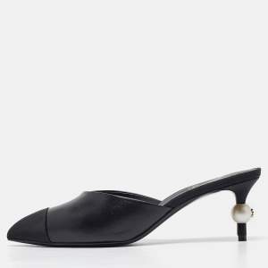 Chanel Black Canvas and Leather Mule Sandals Size 36