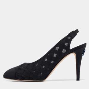 Pre Owned Chanel Black Canvas and Mesh CC Pumps Size 39