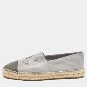 Chanel Two Tone Leather CC Espadrille Flats Size 38