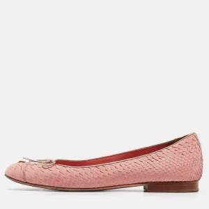 Pre Owned Chanel Pink Python Leather Ballet Flats Size 40.5
