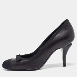 Chanel Black Leather and Fabric Bow CC Cap Toe Pumps Size 35.5