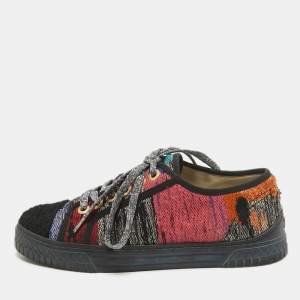 Chanel Multicolor Canvas and Tweed Lace Up Sneakers Size 37