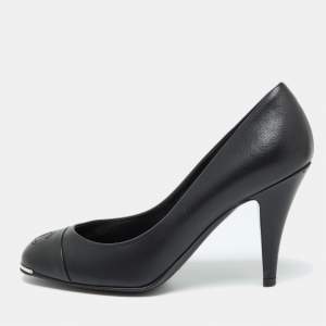 Chanel Black Leather Metal Toe Pumps Size 37