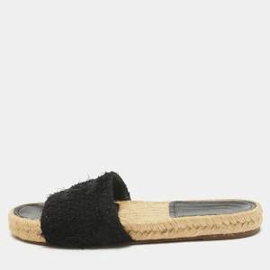 Chanel Black Tweed Flat Slides Size 38