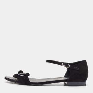 Chanel Black Suede Ankle Strap Flat Sandals Size 40