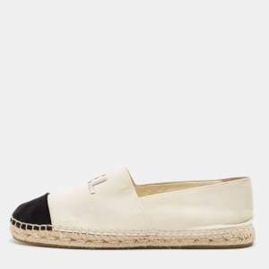 Chanel Cream/Black Velvet  Espadrille Flats Size 40