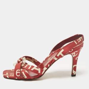 Chanel Red/White  Canvas Ankle Strap Sandals Size 38