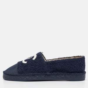 Chanel Navy Blue Terry Cloth CC Espadrille Flats Size 39