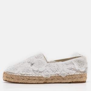 Chanel White Canvas CC Camellia Applique Espadrille Flats Size 36