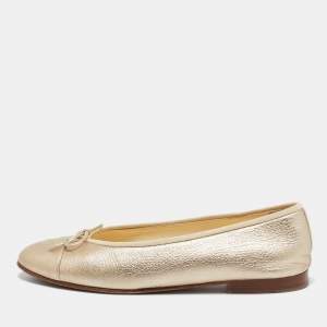 Pre Owned Chanel Metallic Gold Leather CC Ballet Flats Size 39.5