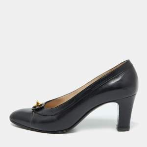 Chanel Black Leather CC Lock Pumps Size 35