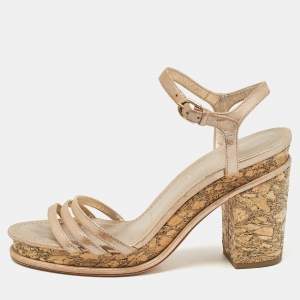 Chanel Gold Leather Ankle Strap Sandals Size 40