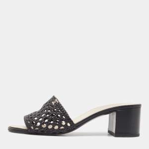 Chanel Black Woven Leather Slide Sandals Size 41