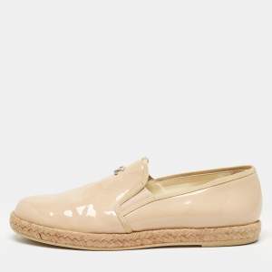 Chanel Beige Patent Leather CC Espadrille Loafers Size 39.5