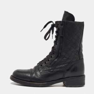 Chanel Black Leather CC Interlocking Ankle Length Boots Size 36.5