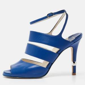 Chanel Blue Leather Ankle Strap Sandals Size 37