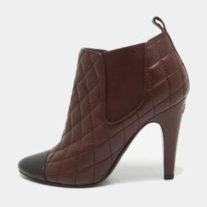 Chanel Burgundy Leather CC Ankle Length Boots Size 37